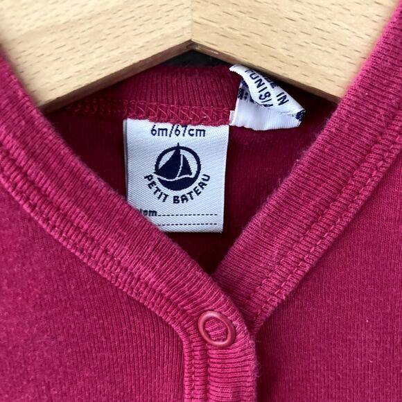 Petit Bateau Mon Petit Amour Heart Shortie Snap Romper - Fuchsia - 6M - Picture 3 of 6